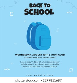 Willkommen Zurück zur Schule mit Taschen Unterrichtsartikel. Banner, Flyer, Social Media Post Design.