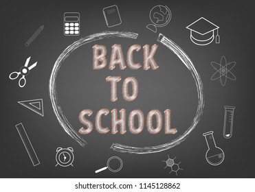 Welcome back to school, banner background on chalkboard. vector illustration