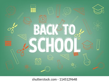Welcome back to school, banner background on chalkboard. vector illustration