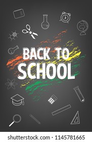 Welcome back to school, banner background on chalkboard. vector illustration