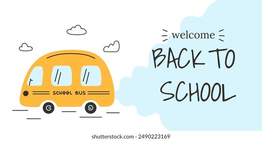 Welcome Back to school banner with school bus