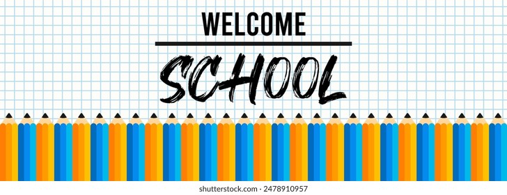 Welcome back to school banner with colorful pencils. Vector illustration.