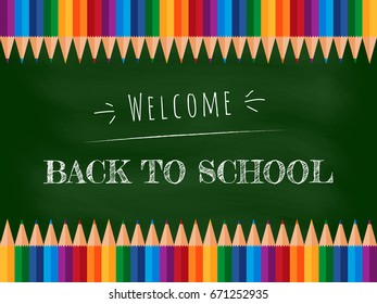 Welcome Back to School Banner, Crayon on green background