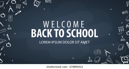 Welcome Back to School banner with different school objects