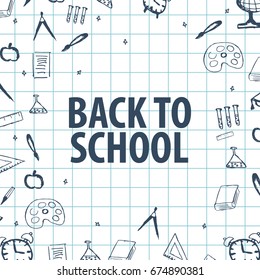 Welcome Back to School banner with different school objects