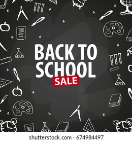 Welcome Back to School banner with different school objects. School sale banners and best offers