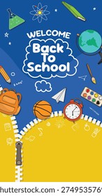 Welcome Back To School Banner with Education Supplies