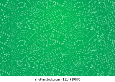 Welcome back to school banner with line icon on blackboard. Design template for banner, poster. Vector illustration