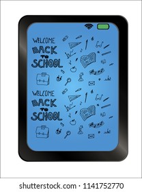 Welcome Back to School banner on background plate. Welcome Back to School poster with doodles, Hand drawn Vector illustration.