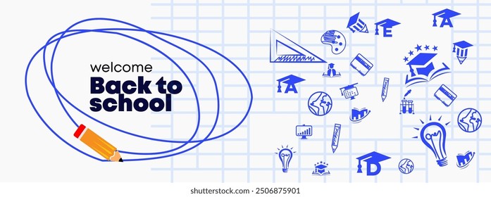 Welcome Back to school banner, paper background, vector illustration