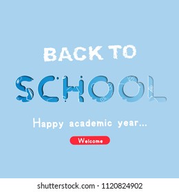 Welcome Back to school. Banner with set of doodle icons on blue background. Concept for education. Vector illustration EPS10.