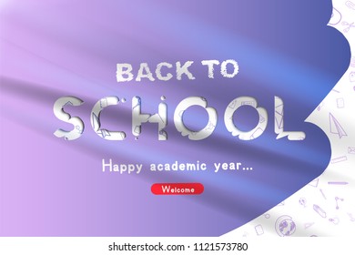 Welcome Back to school. Banner with set of doodle icons on white background. Concept for education. Vector illustration EPS10.