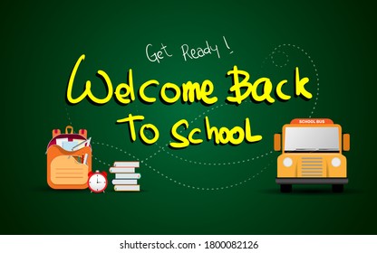 welcome back to school banner template with hand drawn text and school accessory vector illustration eps 10 easy to edit 