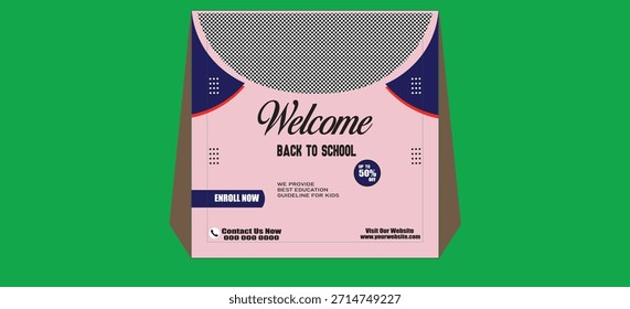 Willkommen Zurück zur Schule Banner Template Design mit Rabatt Angebot für Schüler und Eltern Social Media Post Ready