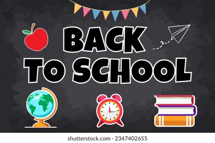 Welcome back to school, Back to School banner with texture from line art icons of education, First day of school, vector illustration.