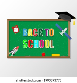 Welcome back to school blackboard with school items and elements illustration vector