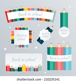 Welcome back to school. The blank web banner pattern set with crayon decoration. Vector illustration.