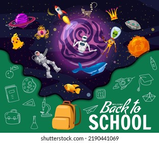 Welcome Back to school, Book Inspiration banner. Kids space imagination