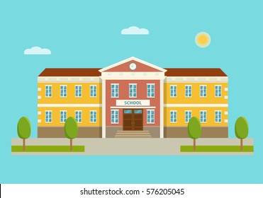 Welcome back to school. School building. Flat style vector illustration.