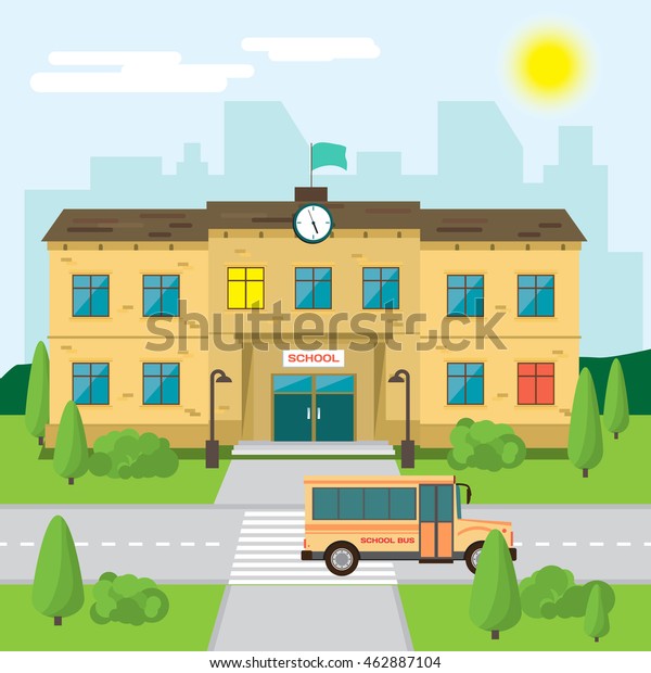 Welcome Back School Building Park On Stock Vector (Royalty Free ...