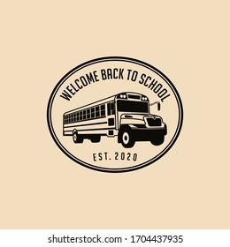 welcome back to school ,bus school vintage logo design template vector