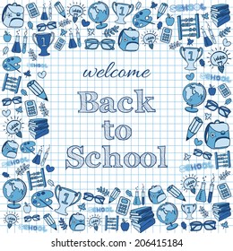 Welcome back to school card. Vector illustration.