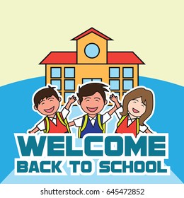welcome back to school cartoon concept. vector illustration