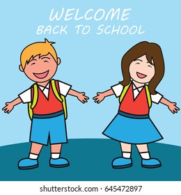 welcome back to school cartoon concept. vector illustration