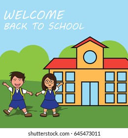 welcome back to school cartoon concept. vector illustration