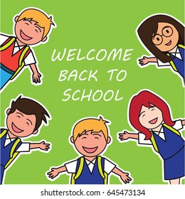 welcome back to school cartoon concept. vector illustration
