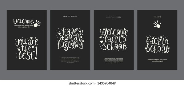 Welcome Back To School Chalk Doodle Cards Templates, Greetings Kit, Universal Design