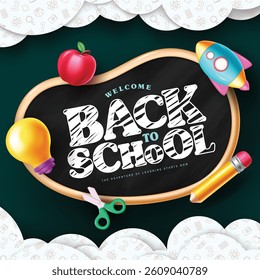 Welcome back to school clipart poster design, Back to school greetings in paper cut pattern background with colorful elements, Vector illustration.