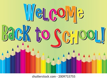 Bienvenido de vuelta a la escuela, lápices de colores, lápices de frontera alineados con gráficos
