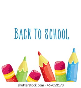 Welcome back to school colorful background. Vector illustrated school template design with color pencils.