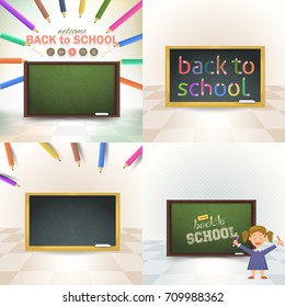 Welcome Back to School Concept Black Board Vector Background Set