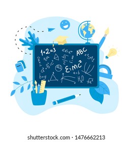 Welcome back to school concept. School board with formula.