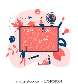 Bienvenidos de vuelta al concepto escolar. Junta escolar con fórmula.