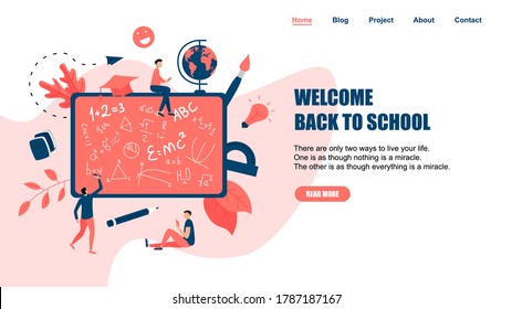 Welcome back to school concept. School board with formula and school supplies.