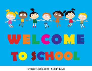 Welcome Back to school concept with children Vector