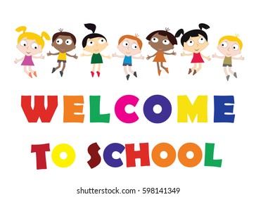 Welcome Back to school concept with children Vector