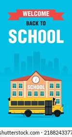 Bienvenido De vuelta al diseño de concepto de escuela estilo plano. Ilustración del vector