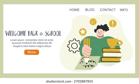 Welcome back to school concept, education, landing page, hand drawn vector illustration.
