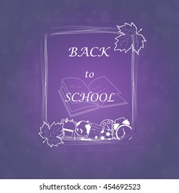 Welcome Back to school concept with frame, school supplies on bright background. design template for banner, poster.  vector illustration.