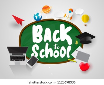Welcome back to school concept light icons set. Vector illustration.