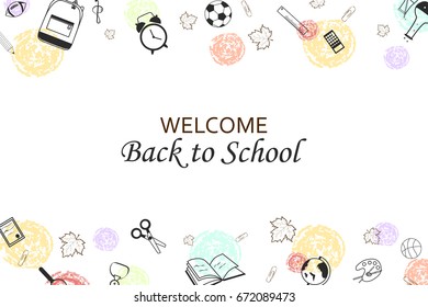 Welcome Back to school concept with school supplies icons, creative elements  on white background. design template for banner, poster. vector illustration.