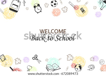 Welcome Back to school concept with school supplies icons, creative elements  on white background. design template for banner, poster. vector illustration.