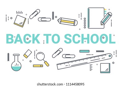 Welcome back to school concept. Thin line art style design for education idea theme website banner.