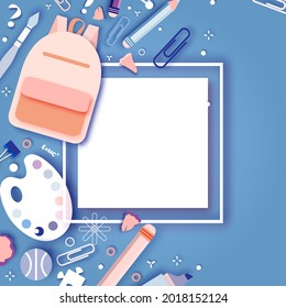 Welcome back to school. Concepts of education. Creative kids. Science, Art paper cut style.