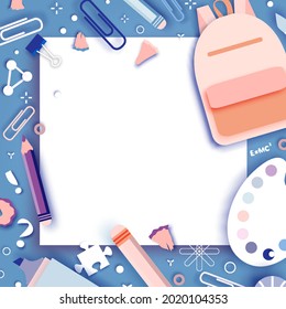 Bienvenido de vuelta a la escuela. Conceptos de educación. Niños creativos. Ciencia, estilo de corte de papel de arte.
