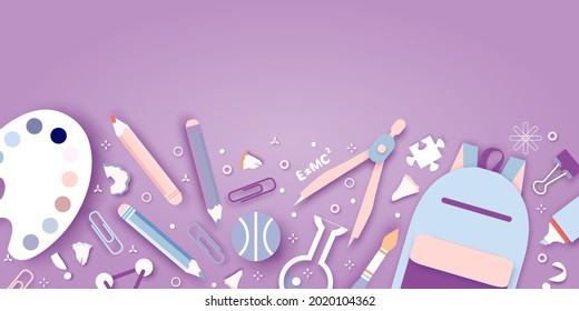 Welcome back to school. Concepts of education. Creative kids. Science, Art paper cut style.